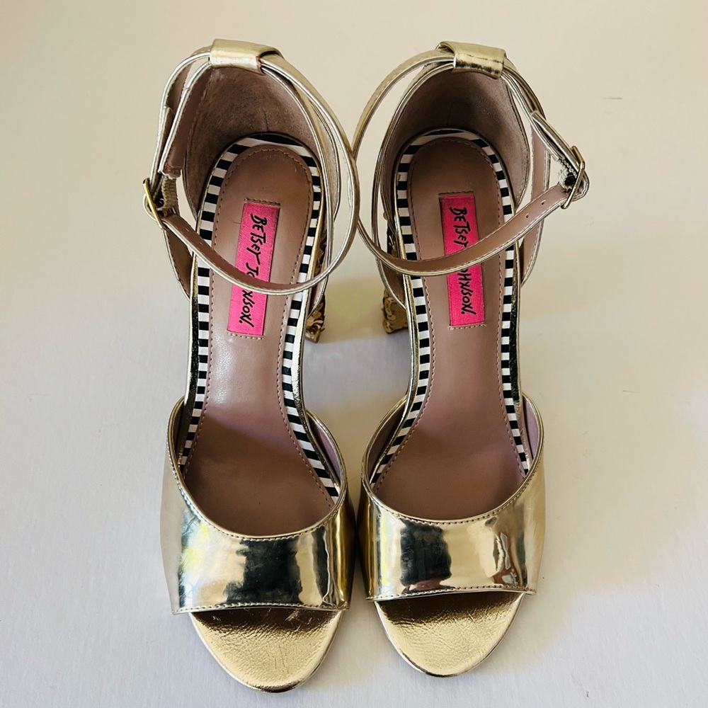 Betsey Johnson Gold Metallic Open-Toe Ankle Strap Heels